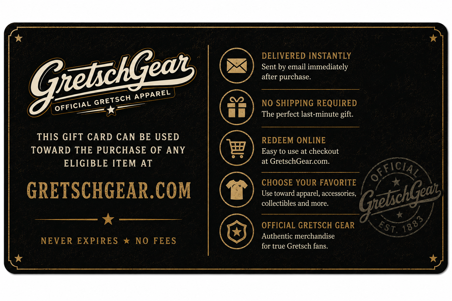 GretschGear Digital Gift Card redemption information