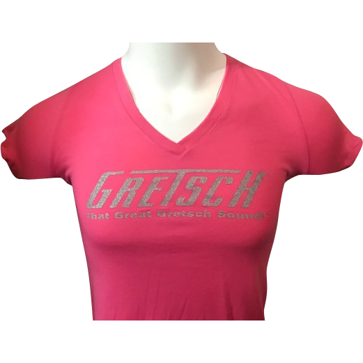 Shirt, Ladies Gretsch V-Neck (Hot Pink) - GretschGear